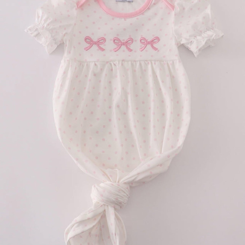 White and Pink Baby Gown with Bow Accents